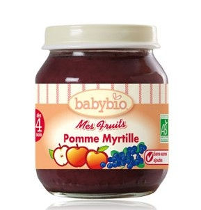 Babybio : Mes Fruits Pomme Myrtille ( dès 4 mois ) 130g Babybio : Mes Fruits Pomme Myrtille ( dès 4 mois ) 130g