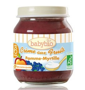 Babybio : Crème aux Fruits Pomme Myrtille ( dès 6 mois ) 130g Babybio : Crème aux Fruits Pomme Myrtille ( dès 6 mois ) 130g