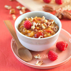 Risotto au nectar d’abricot, framboises et noix de pécan