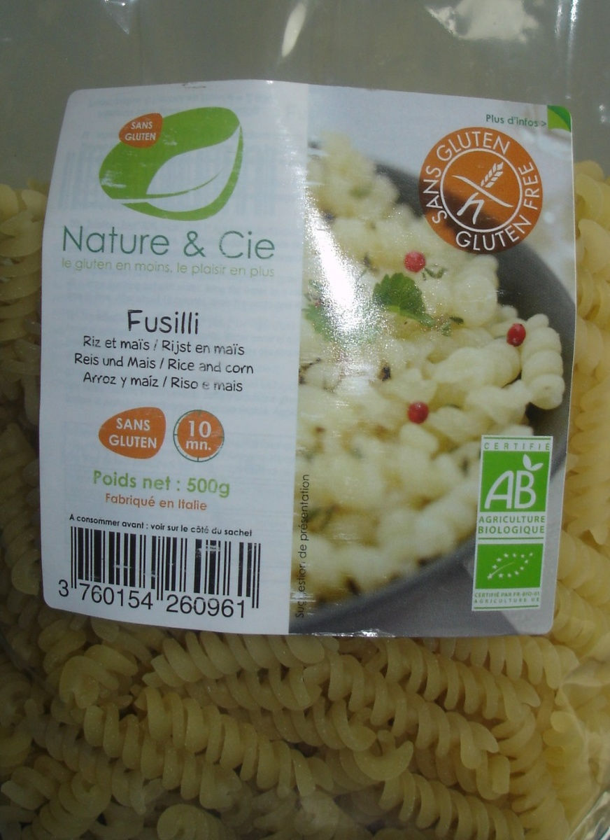 Nature & Cie, Fusilli Riz & Mais 500g Sans Gluten Nature & Cie, Fusilli Riz & Mais 500g Sans Gluten