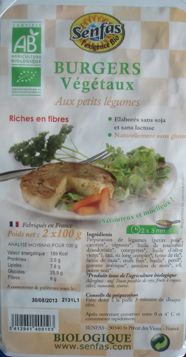 Burgers végétaux aux petits légumes 2X100G Sans Gluten 