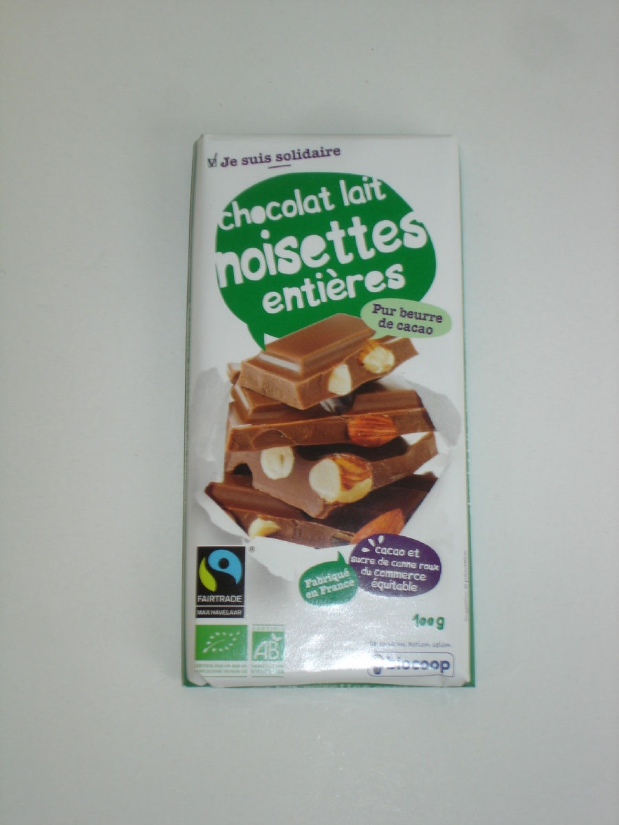 Chocolat lait noisette entiere 32% 100g